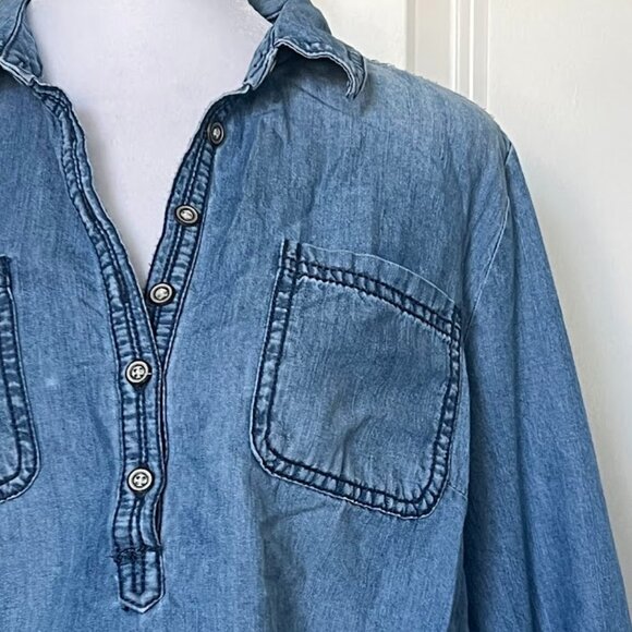 Sonoma Long Sleeve Blue Denim Drawstring Dress w/ Pockets Size Medium - Picture 5 of 12